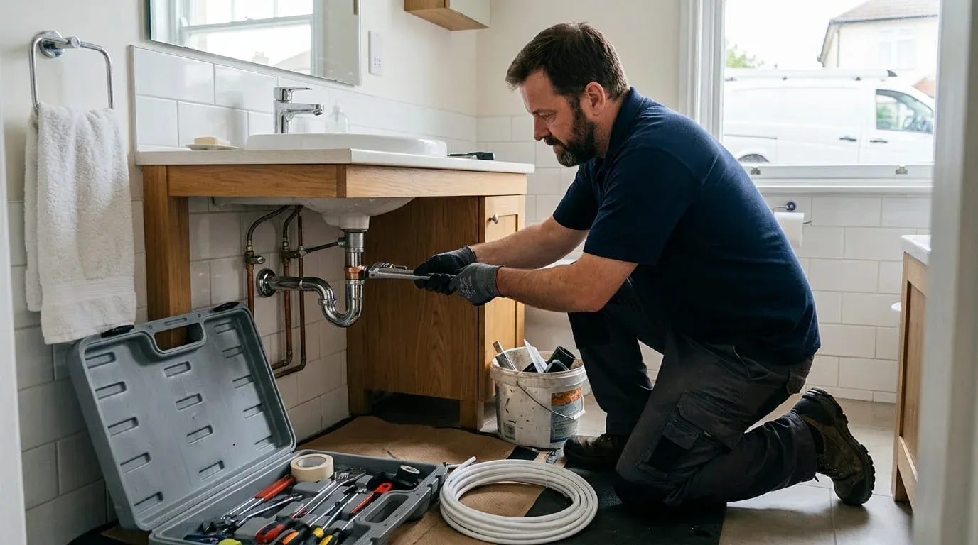 Plumbing repair in progress