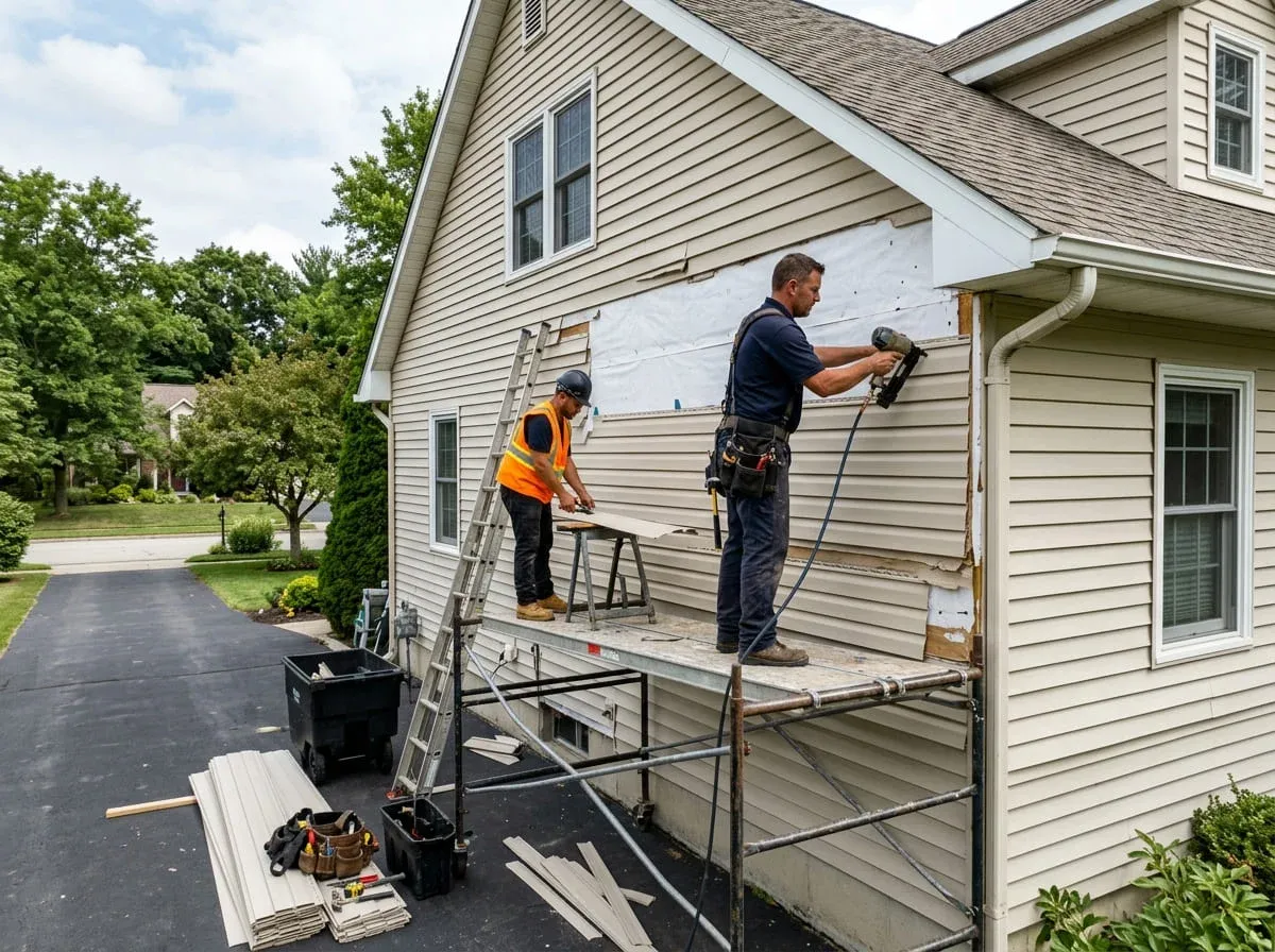 Siding repair in progress